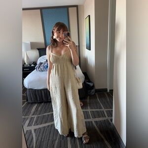 Free People Beige Wide Leg Jumpsuit ☀️